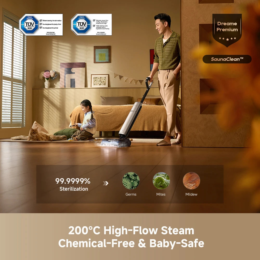 200 degree steam cleaning removes stains without harsh chemicals and is safe for families