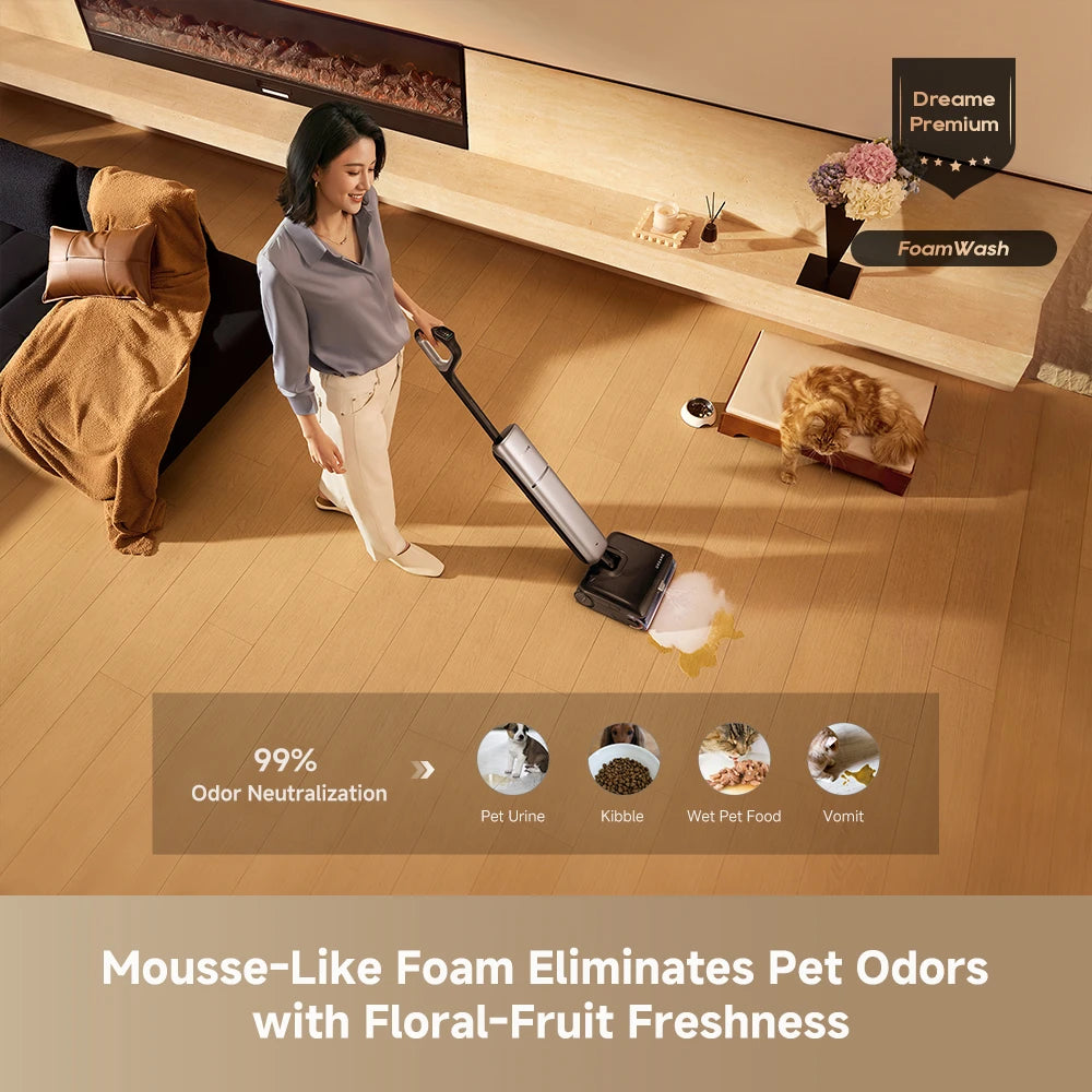 foam cleaning system helps remove pet odors while leaving floors fresh and clean
