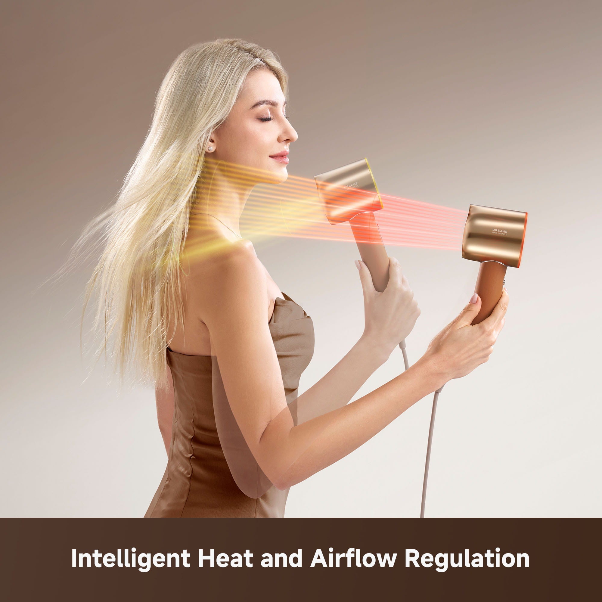Dreame AeroStraight high-speed styler airflow straightening technology gently styles hair while reducing heat damage on white background
