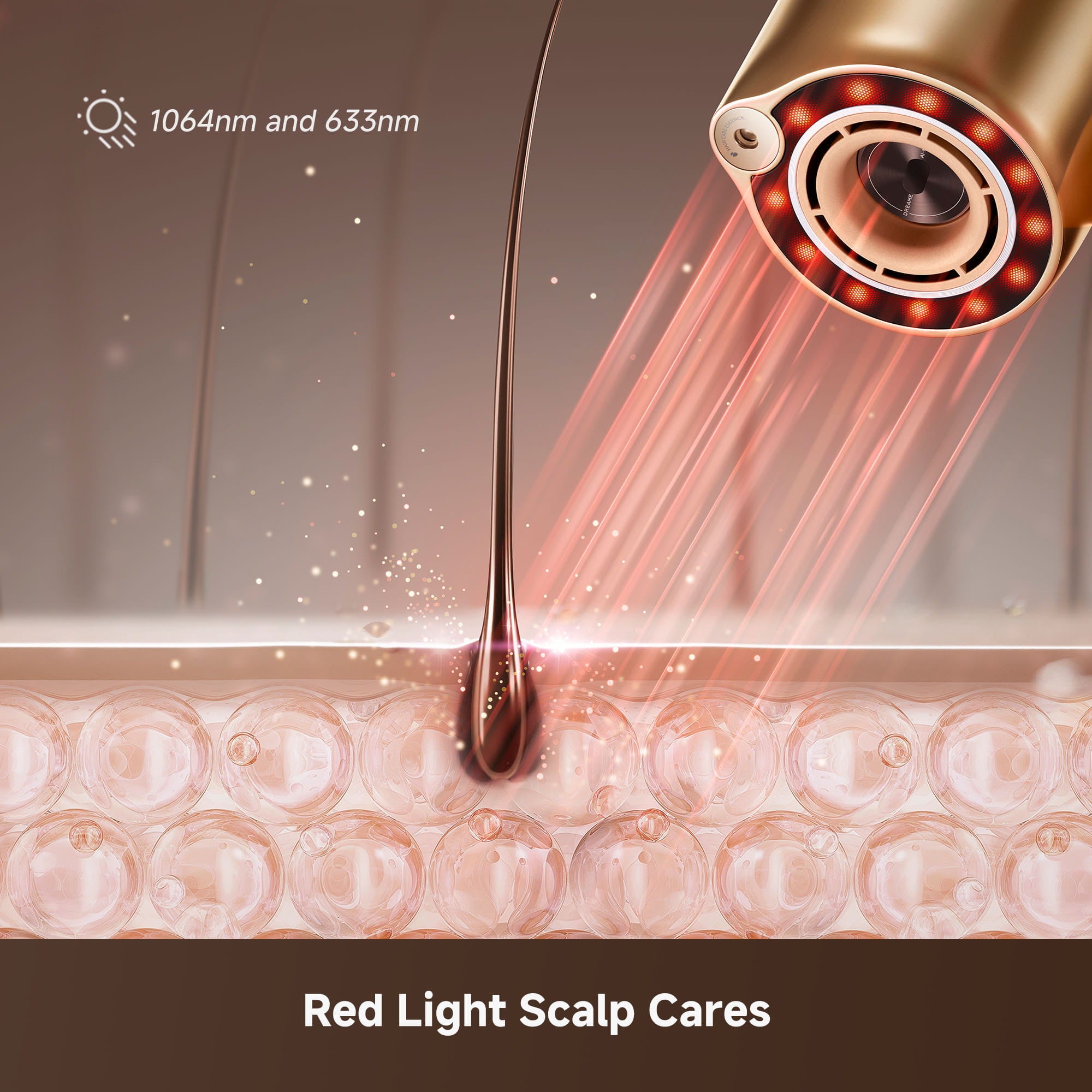 Dreame Miracle Pro 7-in-1 hair styler red light scalp care technology on white background for healthy scalp and hair protection