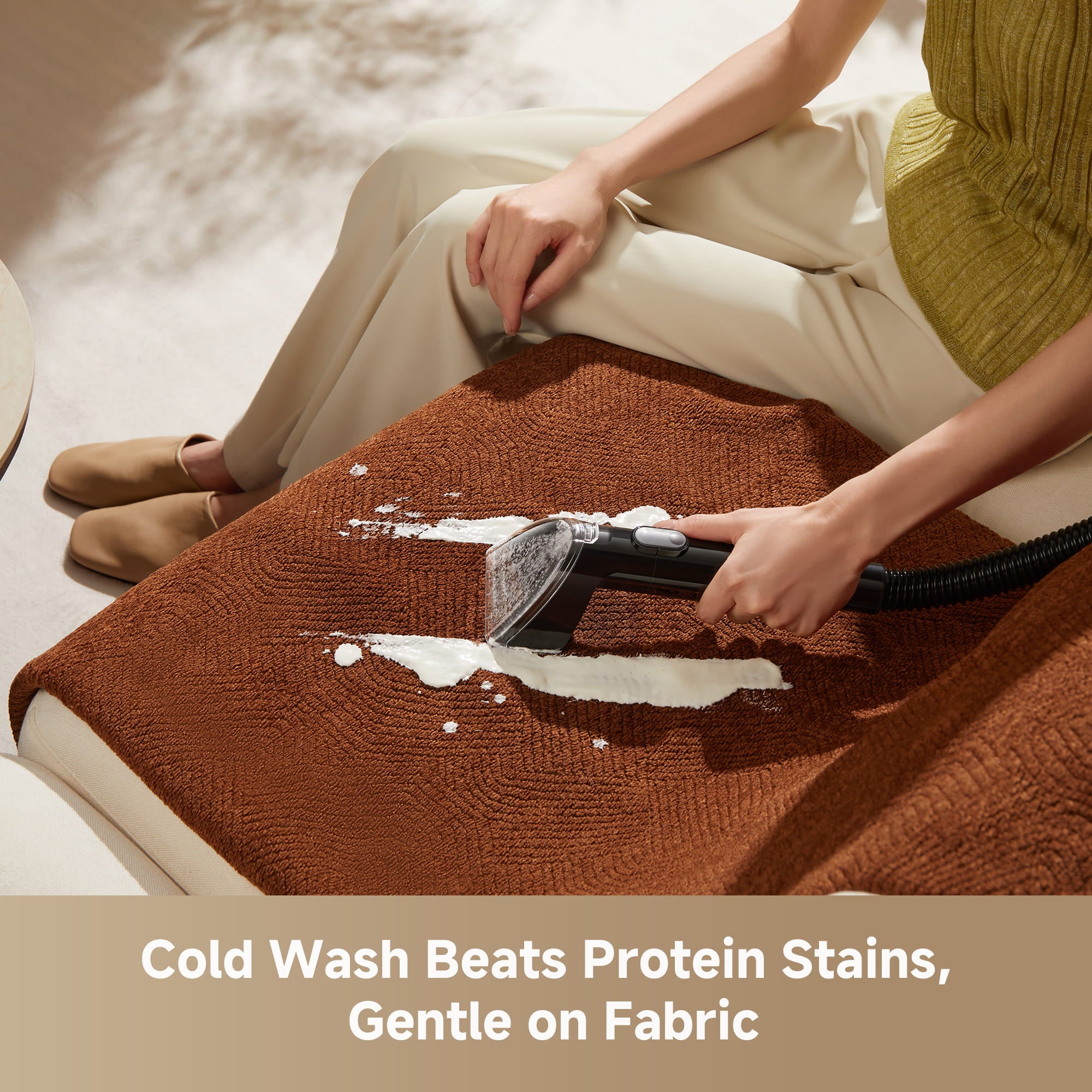 Dreame N20 Steam Cleaner cold water mode gently removes protein stains from fabrics