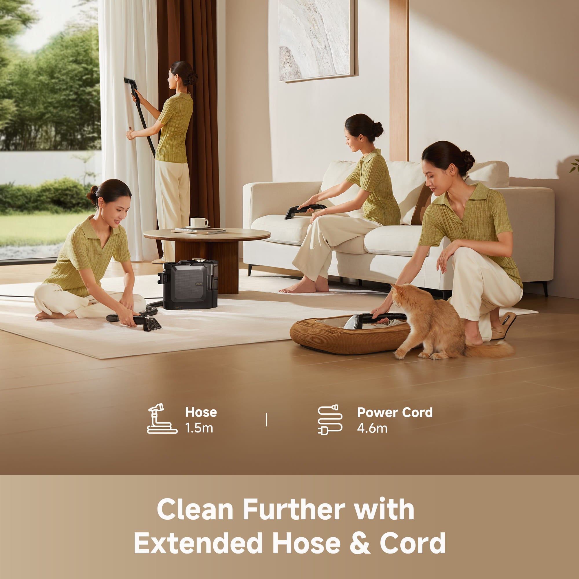 Extended hose and power cord for Dreame N20 Steam Cleaner flexible cleaning