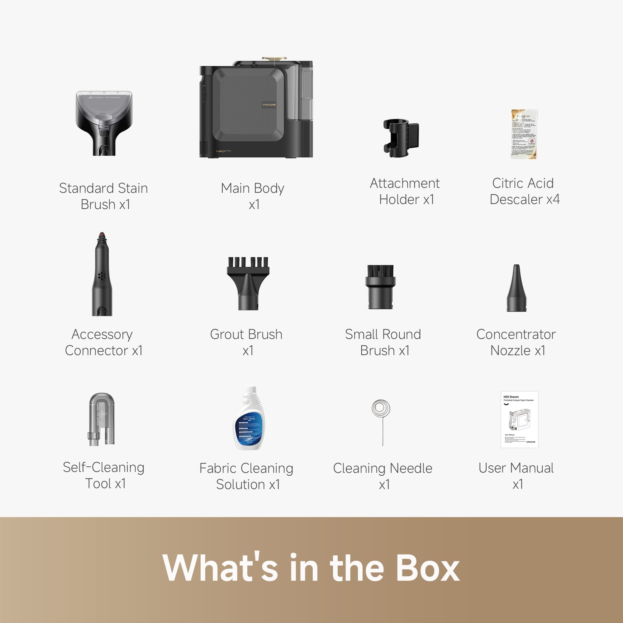 Package contents of Dreame N20 Steam Cleaner