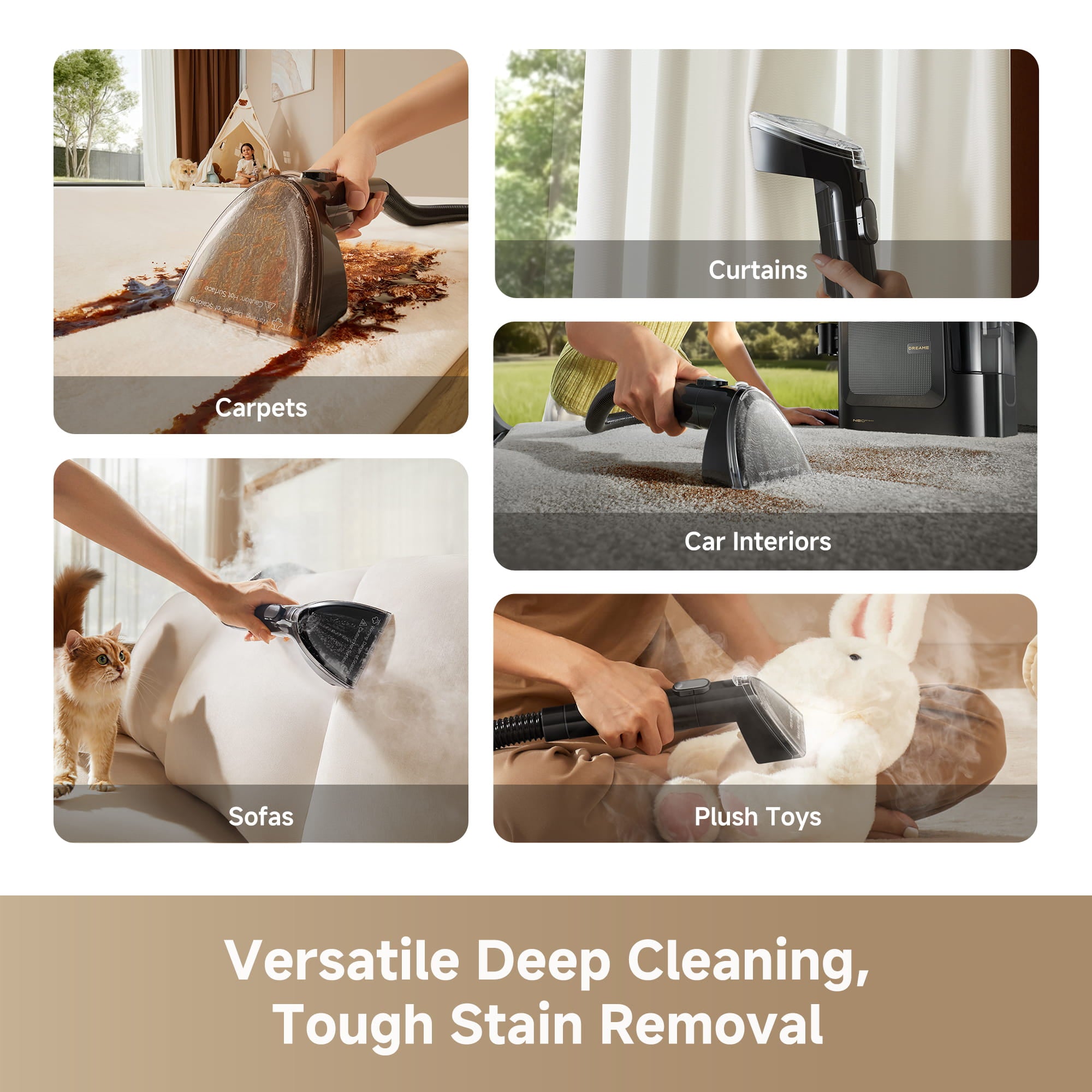 Dreame N20 Steam Cleaner in use on multiple home surfaces