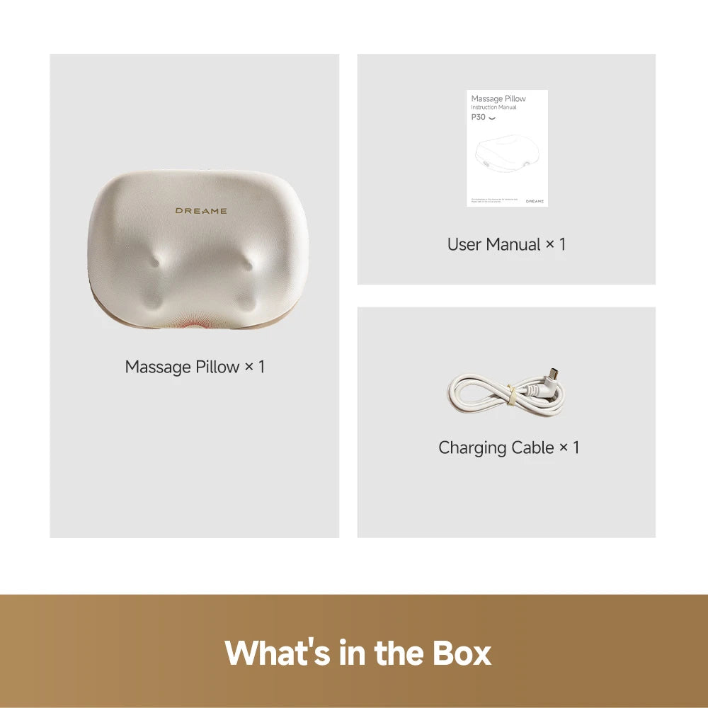 Dreame P30 massage pillow package contents showing included accessories and product components