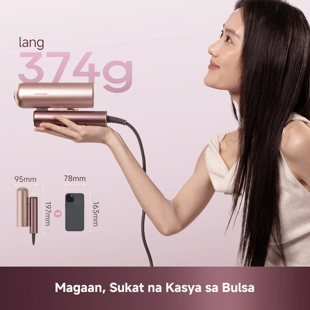 Lightweight pocket-size hair dryer offering comfortable handling and effortless portability for travel