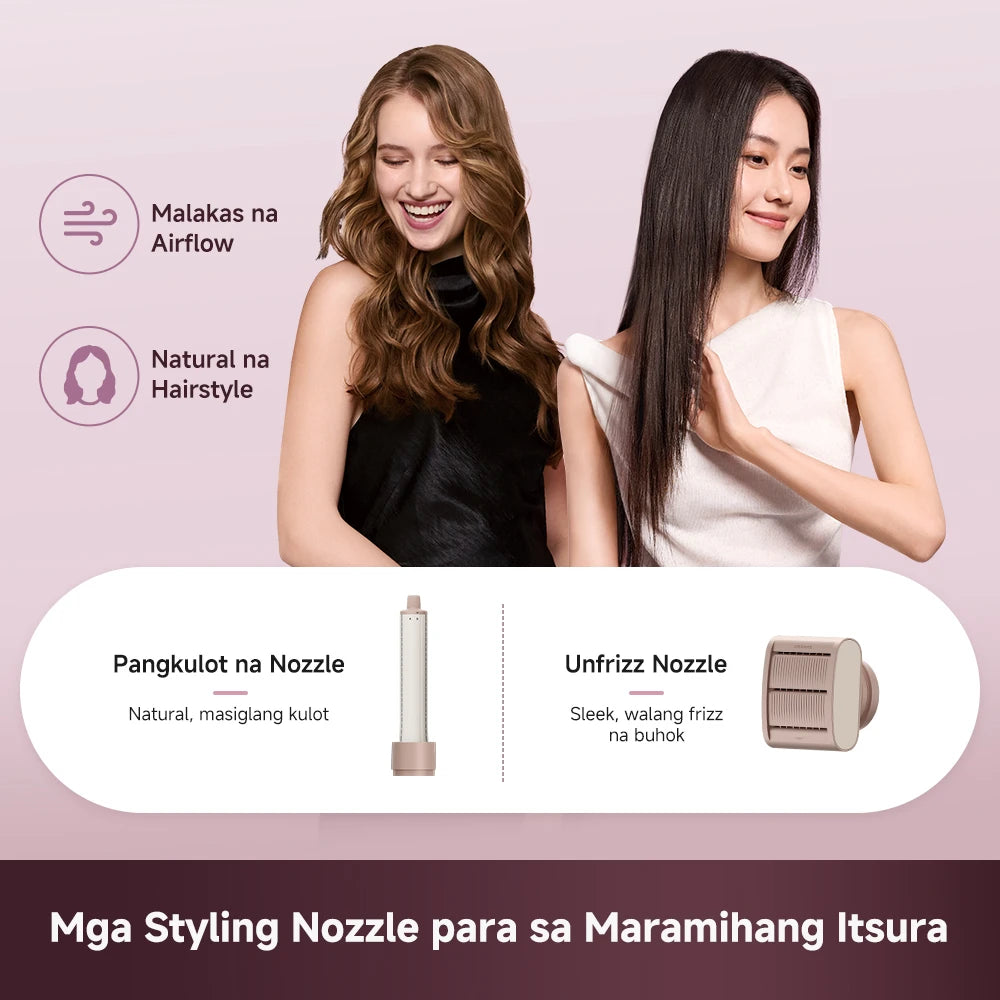 Versatile styling nozzles create smooth, straight and voluminous hairstyles with professional results
