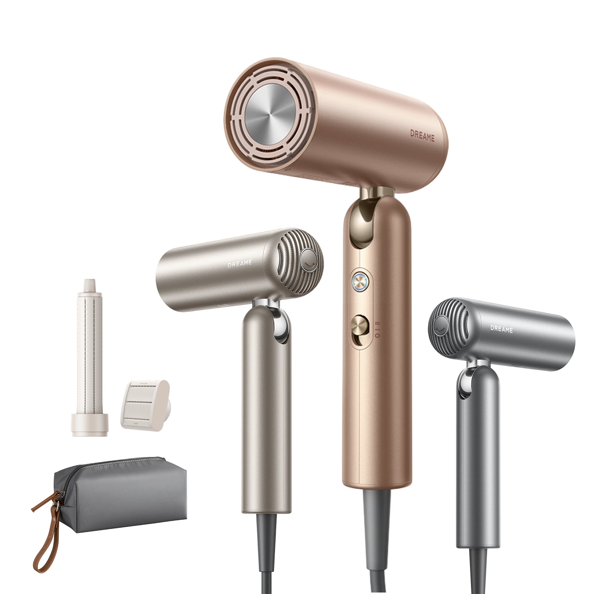 Dreame Pocket Uni portable high-speed hair dryer with accessories on white background