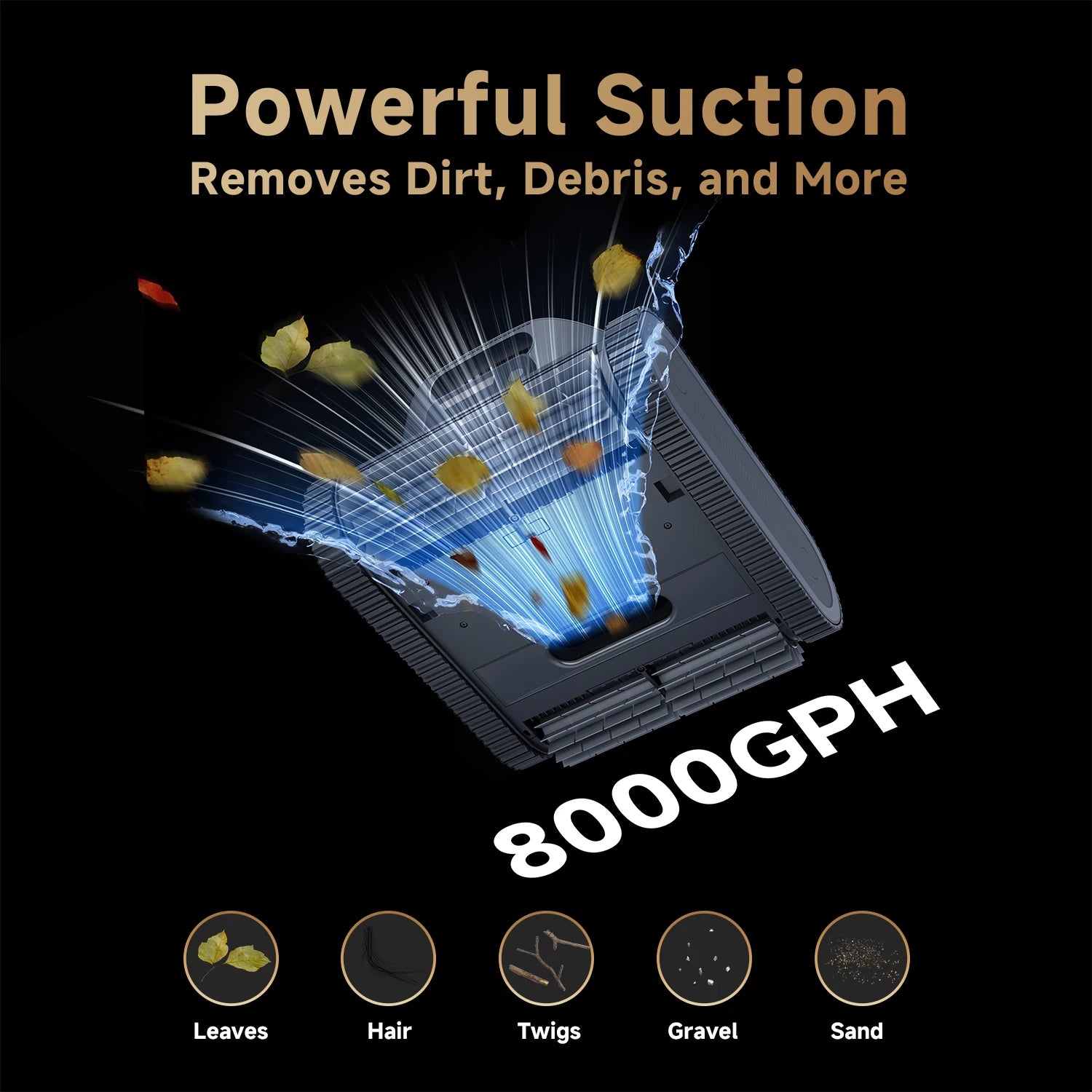 Dreame Pool Cleaner Z1 Pro delivering powerful 8000 GPH suction to remove dirt, debris, and leaves with ease