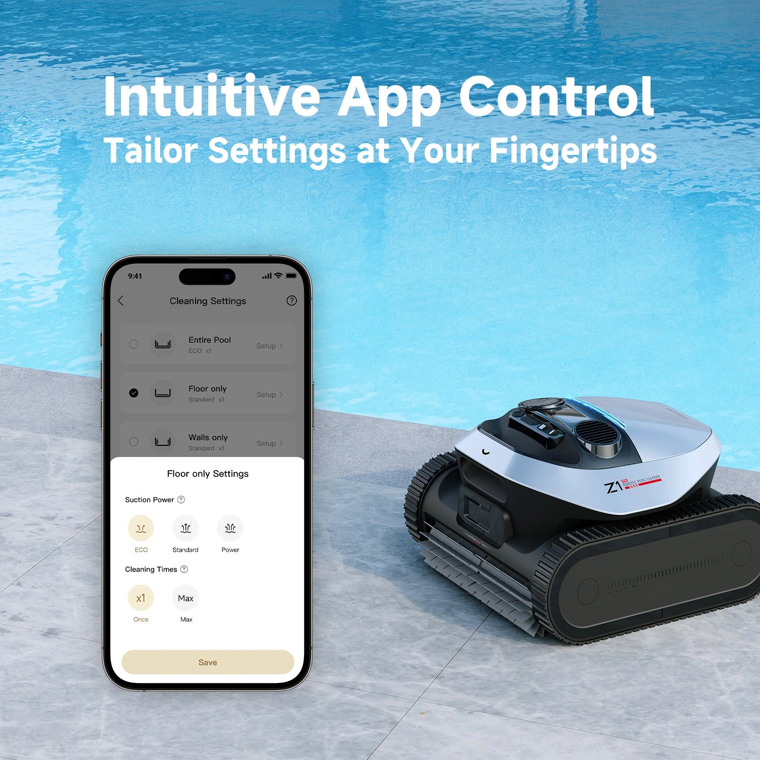 Dreame Pool Cleaner Z1 Pro with smart app control for customized cleaning modes and remote operation