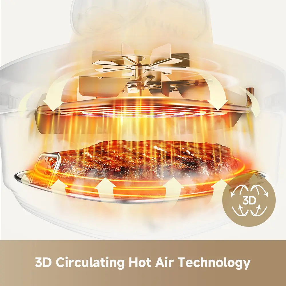 3D circulating hot air air fryer cooks food evenly and crisply
