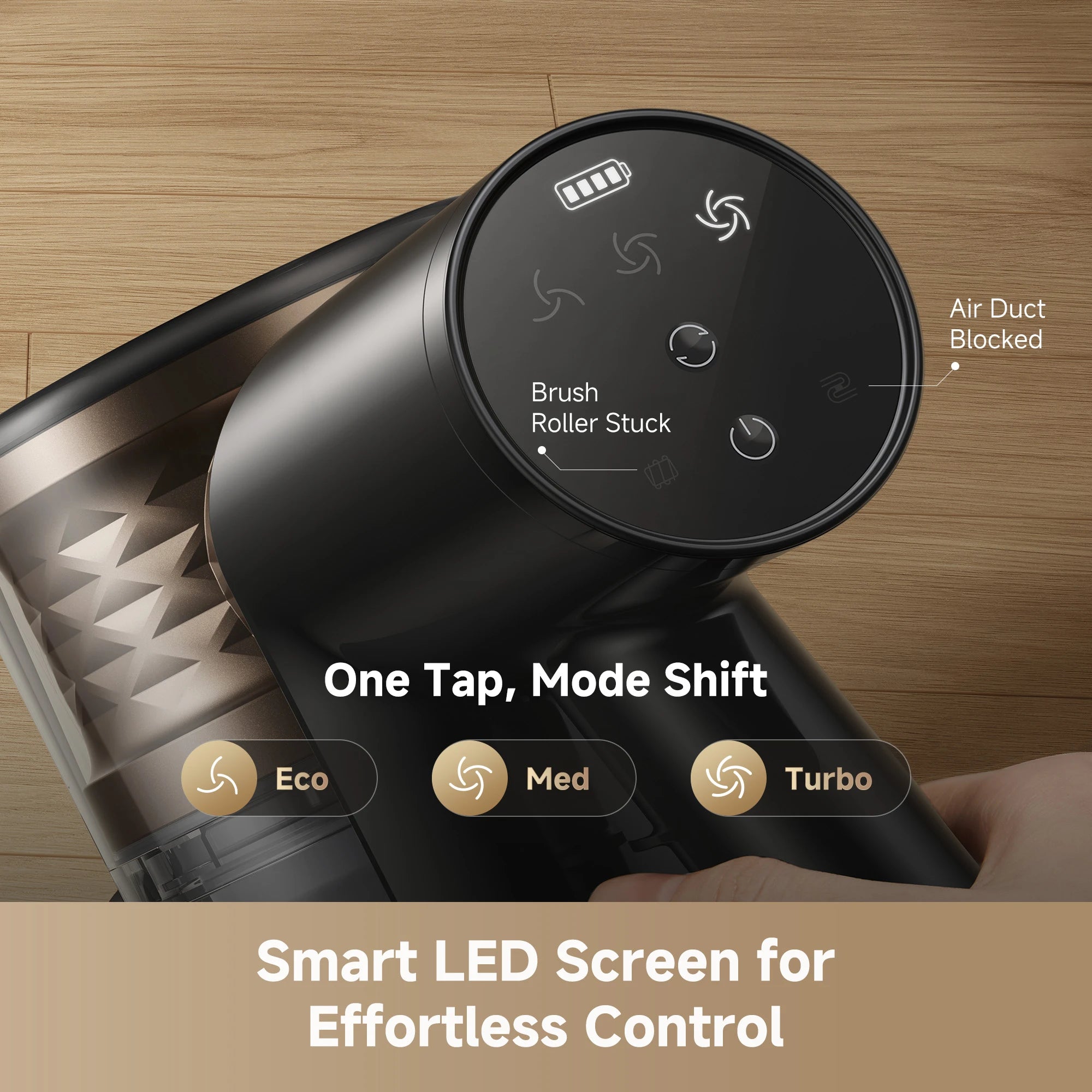 cordless vacuum with smart LED screen for easy cleaning control