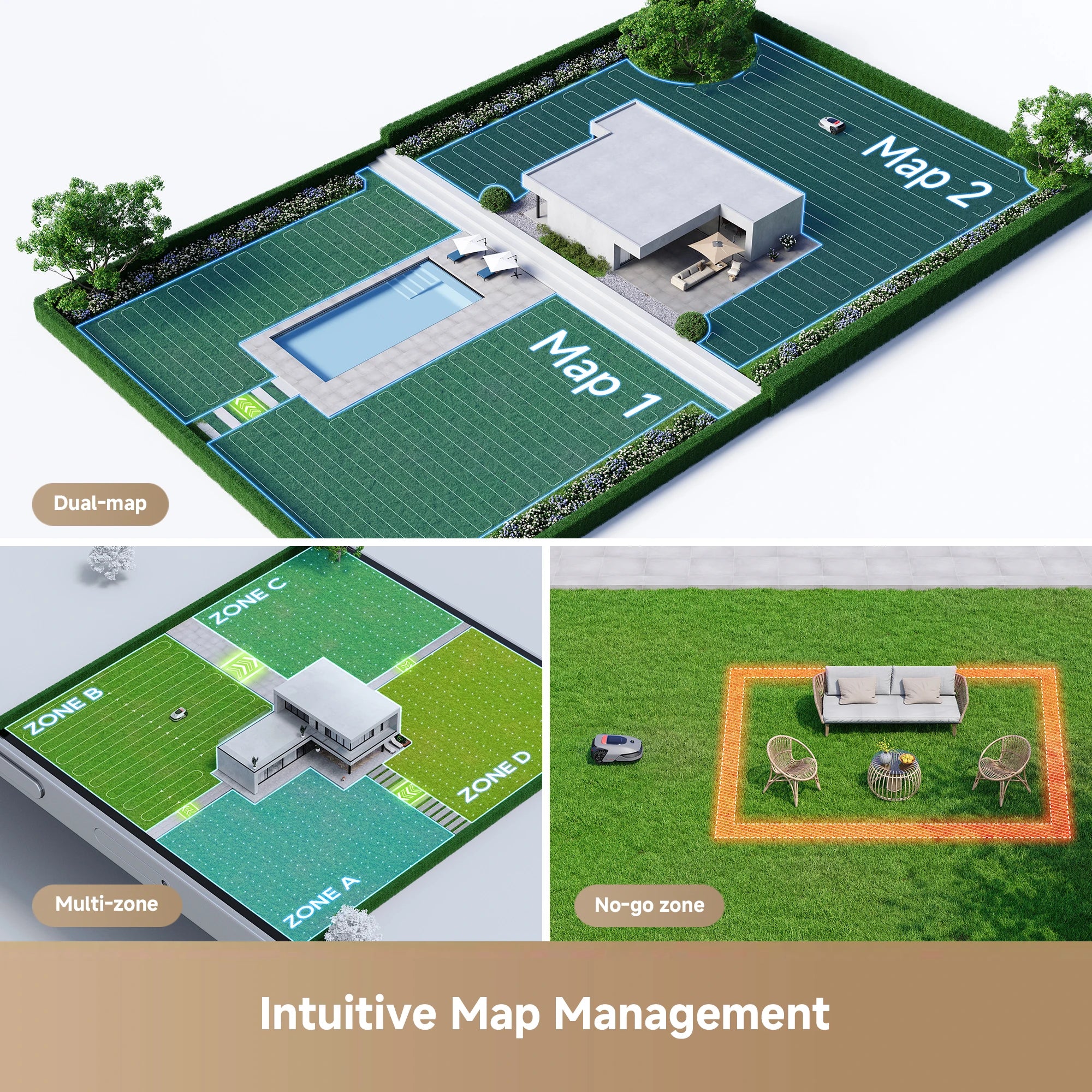 Dreame Roboticmower A1 Pro with intuitive map management for customized lawn care and navigation control