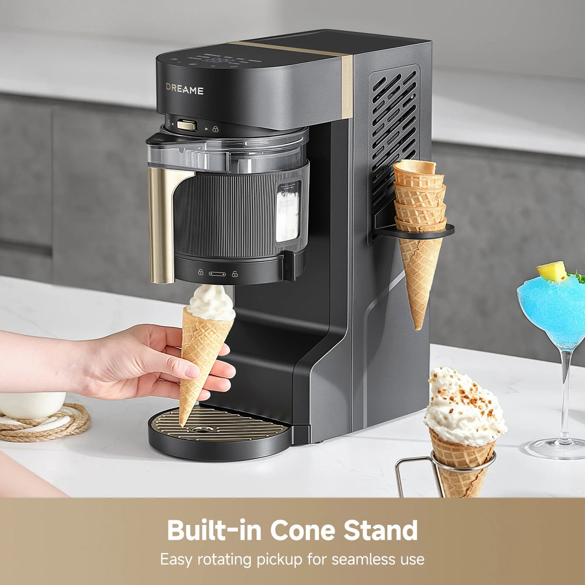 Dreame SLM60 slush maker features a built-in cone stand for convenient serving and storage