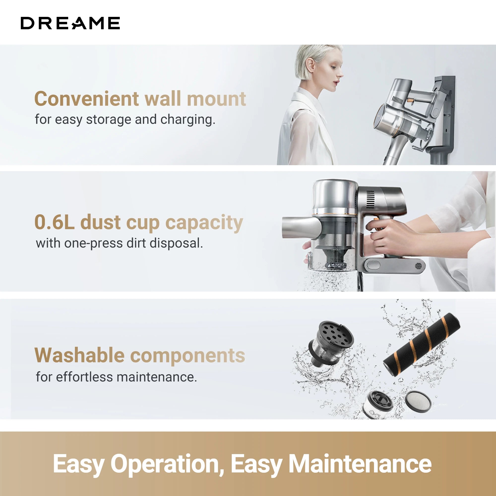 cordless vacuum with easy operation and low maintenance cleaning design