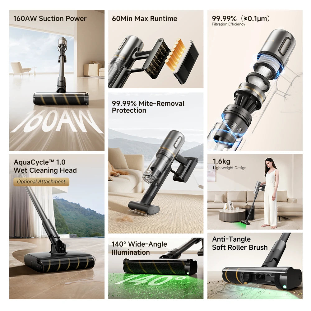 Comprehensive feature summary overview for Dreame V20 cordless vacuum cleaner