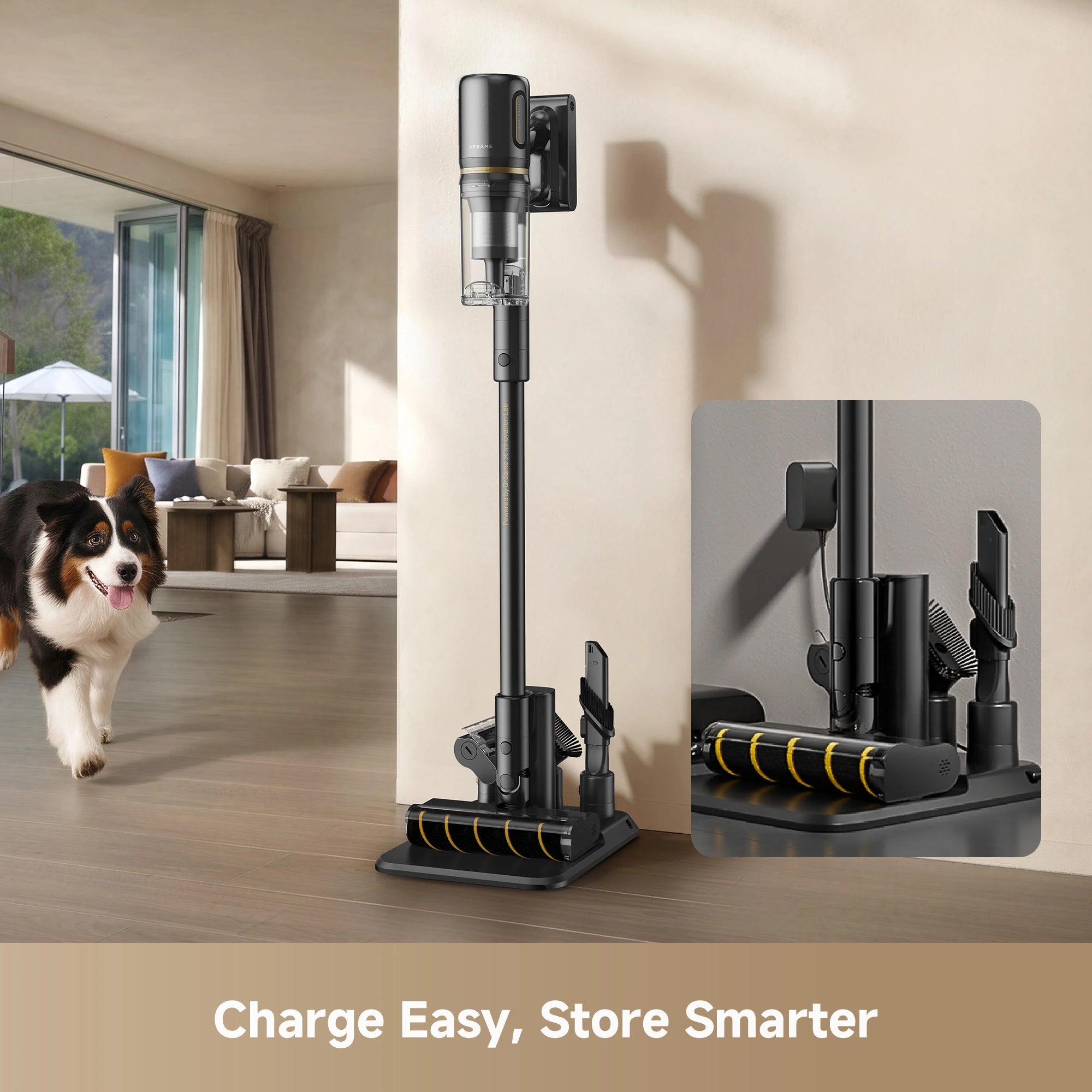 Easy charging wall mount bracket and storage system for Dreame V50 Pro cordless vacuum cleaner