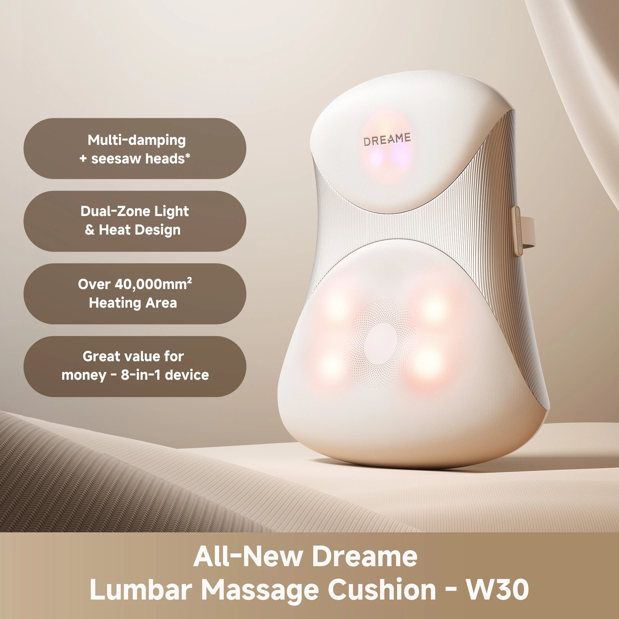 Dreame W30 back massager lumbar massage cushion showcasing the complete product design