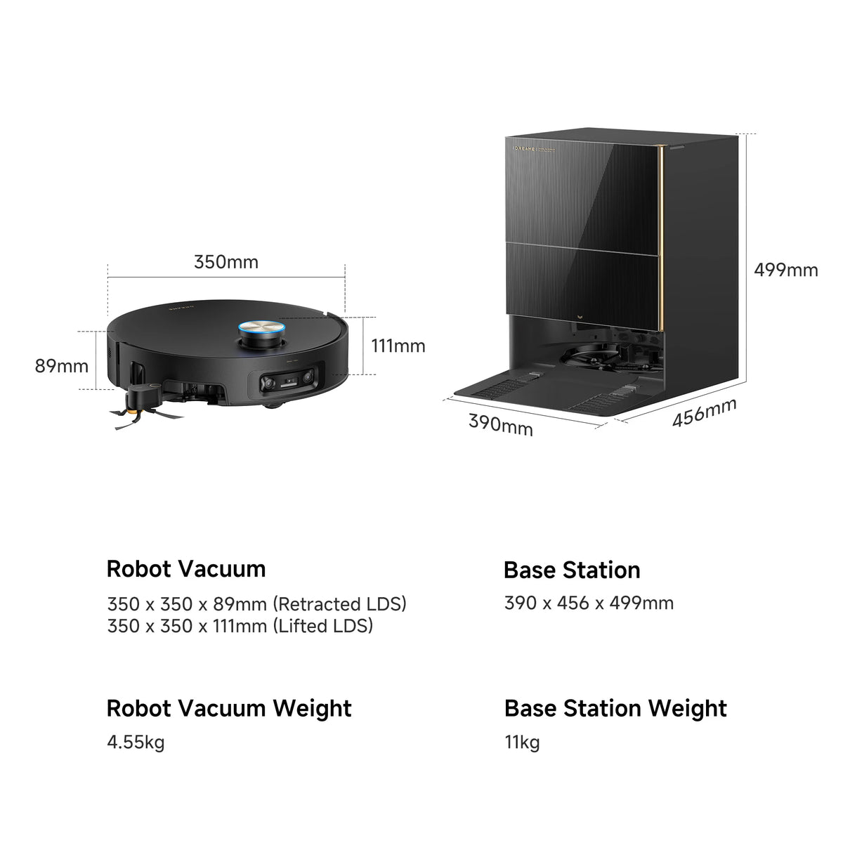 Dreame X60 Ultra Extreme robot vacuum dimensions showing its compact design and precise measurements